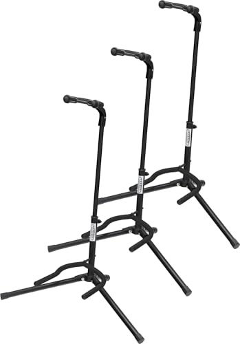 Classic Cantabile GS-200F Gitarrenständer klappbar 3x Set, Bass, 0 kg | Passend für Gitarre, Banjo, etc., Beide Gabeln klappbar, Füße einklappbar, Höhenverstellbar von 57 bis 75 cm, 0 kg, 9 cm