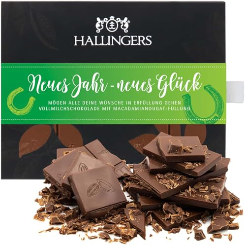 Hallingers Genuss Manufaktur Schokolade Weihnachts-Geschenk - Tafel handgeschöpften Edelkakaos ohne Alkohol edler Karton Neues Jahr - Ne... Macadamia-Nougat, Weihnachten für Frauen Männer