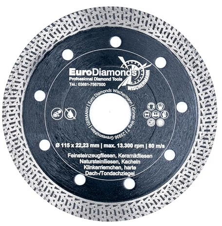 EDW Diamant-Trennscheibe für Fliesen Feinsteinzeug Granit Naturstein Dachziegel 115 mm x 22,2 mm Supercut