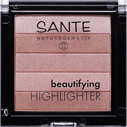 SANTE Naturkosmetik Beautifying Highlighter, 01 Nude, 5 Pudernuancen, Bio-Extrakte und Macadamiaöl, Natural Make-up, 7 g