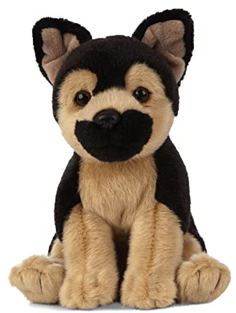 Living Nature Chiot Berger Allemand, Chien en Peluche Doux et Réaliste, Peluche Écologique Naturli, 16cm, Brown And Black