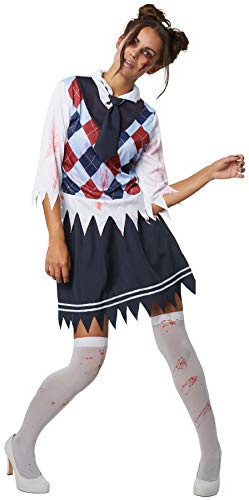 dressforfun 900433 - Damdräkt skrämmande skolflicka, kostym i läskigt utseende med blodfläckar (M | nr 302226)