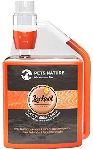 Pets Nature Olio di salmone per cani e gatti puro olio di pesce premium con Omega 3 e 6 per cane, gatto e cavallo, 500 ml