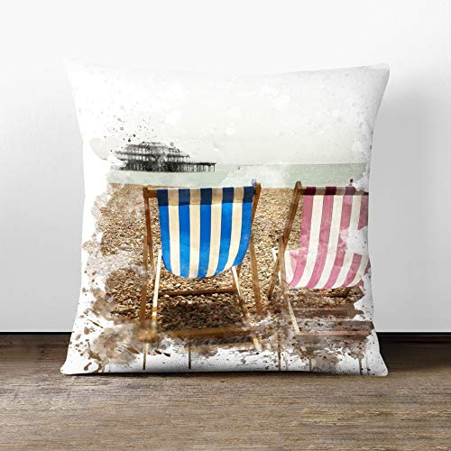 Big Box Art Deckchairs Brighton beach West Pier V3 - Cushion Cover Throw Pillow with Insert for Sofa Chair Bed - Double-sided - 55x55 cm