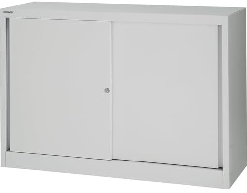 Bisley LIGHT Schiebetürenschrank ECO, 2 Ordnerhöhen, lichtgrau | 1 Fachboden, 2 Ordnerhöhen, lichtgrau