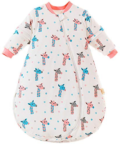 Chilsuessy Baby Schlafsack mit abnembar Ärmel Kinder Winter schlafsack 2.5 Tog aus Reine Baumwolle Ganzjahres Schlafsäcke Schlafanzug für Jungen Mädchen, Cartoon Giraffe, 100/Baby Höhe 85-95cm