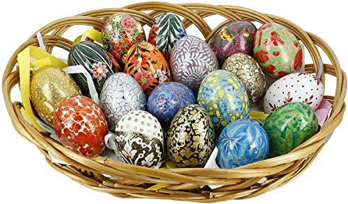 Ajuny Set von 18 Papermache Osterdekor Ornamente Ostereier Perfekt für Gartendekorationen