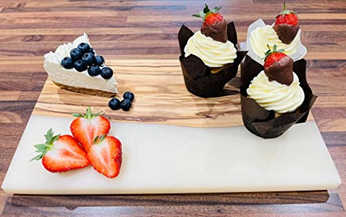 Amania Trading Ltd RES W - 1 x Charcuterie Rectangle Eco Friendly Olive Wood & Cream Resin Serving Board