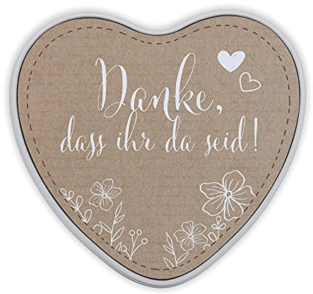 stempel-fabrik Geschenkdose in Herzform mit Papierdekor Motiv - Danke, dass ihr da seid! - Gastgeschenke - Geschenkbox - Keksdose - Metalldose - Geschenkidee Hochzeit - Herzdose - Geschenkverpackung