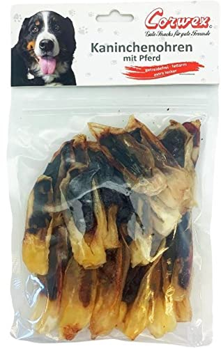 Corwex Kaninchenohren (200g, mit Pferd), Getreidefreier Premium Snack Soft, Fettarmer Hundesnack, Ideal als Belohnung für Hunde