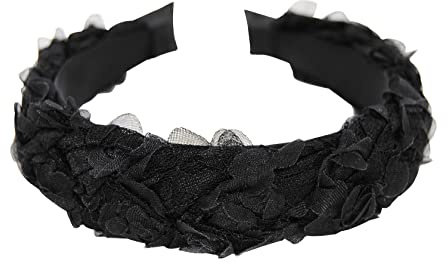 axy Haarreif mit Blumenkranz Look Wunderschön Vintage Look zur Hochzeit Stirnband Haarschmuck Damen Haarreifen HRBLU1 (Schwarz)