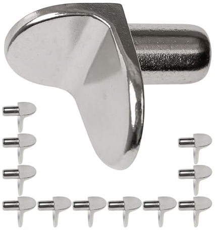 Regalboden Träger, 12 Stück, L-Form Bodenträger für Ø 5 mm Bohrlöcher, Winkelbodenträger aus massivem Stahl, Rost-frei, Einlegeboden Halter, D5 Stahlwinkelstütze Fachboden, Winkel Möbelträger L Form