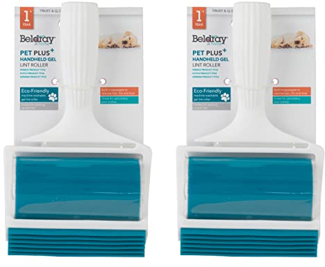Beldray COMBO-6130 Pet Plus+ Gel-Fusselrolle- Set von 2 Handheld-Gel Lint Roller, Haarentferner mit eingebauter Rakel für Tiefe Reinigung, waschbar, ideal zur Sammlung von Haaren, Flusen, und Staub