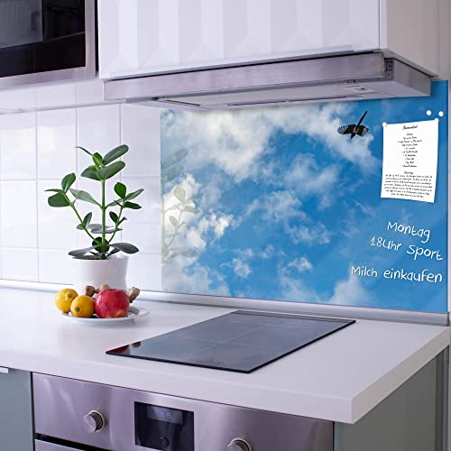 banjado Küchenrückwand Glas ohne Bohren 120x80cm – Glasrückwand Küche mit Motiv Wolken 4 / Spritzschutz Küchenrückwand Glas/selbstklebende Küchenrückwand Platte - magnetisch & beschreibbar