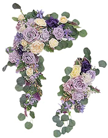 RESOYE Hochzeitsbogen Blumen 2er Set Künstliche Rose Kranz Kit Seide Floral Swag Girlande Laube Blumenarrangement für Zeremonie Empfang Schild, Lila
