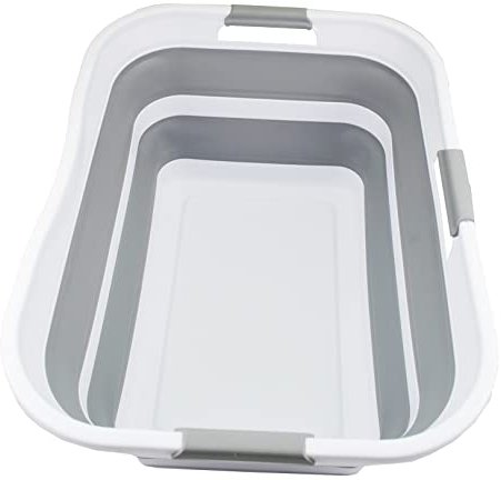 SAMMART 42L zusammenklappbarer Wäschekorb aus Kunststoff – faltbarer Pop-Up-Aufbewahrungsbehälter/Organizer – tragbare Waschwanne – platzsparender Korb/Korb (Weiß/Grau)