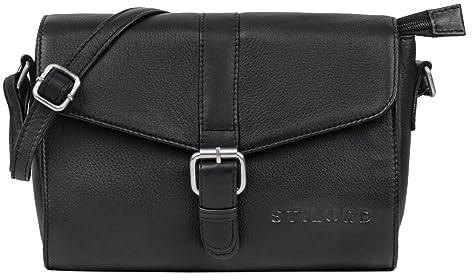STILORD Elora Moderne Umhängetasche Damen klein Leder Handtasche Crossbody Damen Abendtasche Vintage Lederhandtasche Echtleder Farbe:schwarz