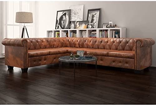 Susany Chesterfield Ecksofa 6-Sitzer Chesterfield Sofa Loungesofa Polstersofa Sofagarnitur Vintage Couch Bürosofa Polstermöbel Stilsofa Couchgarnitur Polstersofa Kunstledersofa Kunstleder Braun