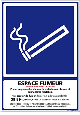 Signalétique.biz France - Affiche officielle Espace Fumeur, emplacement fumeur. Signalisation Information Avertissement. Autocollant, PVC, Alu - 150 x 210 mm - Aluminium 2 mm