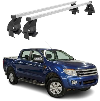 OMAC Menabo Dachträger für Ford Ranger T6 P375 2011-15 Pre-FL Stahl Silber | DIN 75302:2019 & ISO/PAS 11154:2006 geprüft, Abschließbar, City-Crash-getestet, bis 50 kg Traglast, Querträger, Grundträger