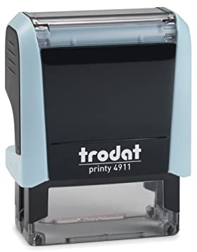Personalisierter Adressstempel Trodat Printy 4911 Pastell Blau – Selbstfärbender Stempel mit individuellem Wunschtext zum Bestellen – 4 Zeilen Text, Abdruck 38 x 14 mm