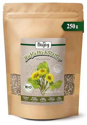 Biojoy Foglie di farfara BIO, essiccate, tisana, 250 g | Tisana sfusa, tagliata, Tussilago farfara L.