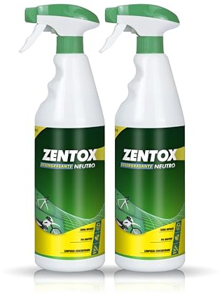 Sisbrill Zentox desengrasante y limpiador NEUTRO de bici y moto. Cadena, chasis, motor. Concentrado sin agua (1 lt == 10 lts en uso). Protección Carbono, Anodizados, Cromados y Aluminio. Pack 2 Uds