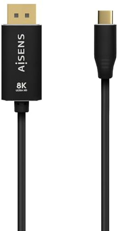 AISENS - A109-0687 - Cable Conversor Aluminio USB-C a Displayport 8K@60Hz, USB-C/M-DP/M, Negro, 1.8M