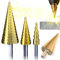 Retoo Set di punte per trapano a gradini, 3 pezzi, con scanalatura a spirale Exact da 4 mm fino a 12/20/32 mm, rivestite in titanio, per metallo, metallo, legno, plastica