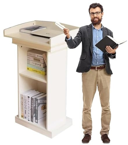 BZJPRFC Weißer Podiumsständer Aus Holz, Kirchenkanzel, Lehrpodest Mit Lagerregal, Geeignet for Vorträge/Hochzeiten/Kirchen/Seminare