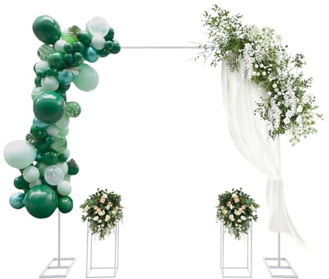 Ballonständer, Hochzeitsständer, Hochzeitskulissenständer, Metall Ballonbogen Ständer, Hochzeitsbogen, Luftballon Bogen Gestell, Traubogen Hochzeit (Weiß 2 * 2m+24 * 24 * 60cm)