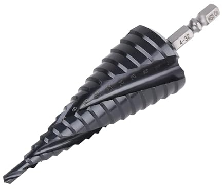 1 Stück Spiralrillen-Stufenbohrer, Sechskantschaft HSS Co M35 Kobalt-Titan beschichtet, Spiralrille, 3 Rillen, Stufenbohrer, Lochsäge for Kunststoff, Holz, Metall, Aluminium, Kupfer (Color : 4-32mm)