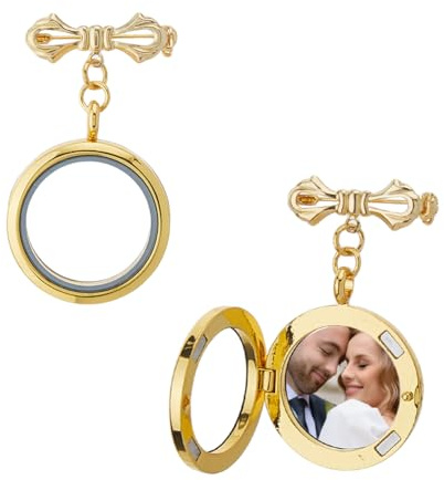 SUPERFINDINGS 2 Stück Foto Medaillon Anhänger Mit Schleife Blumenstrauß Messing Broschen Anstecknadeln Foto Charm Rahmen Mit Anhängern Aus Legierung Hochzeits Anstecker Blumenstrauß Anhänger