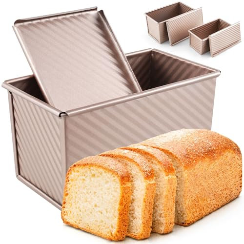 BUTORY 1lb/0.5lb Loaf Tin with Lid 2Pcs Non-Stick Loaf Pans for Baking Rectangular Carbon Steel Bread Pan Bread Toast Mold Heat Resistance Multipurpose Bread Loaf Pan for Baking Homemade Bread