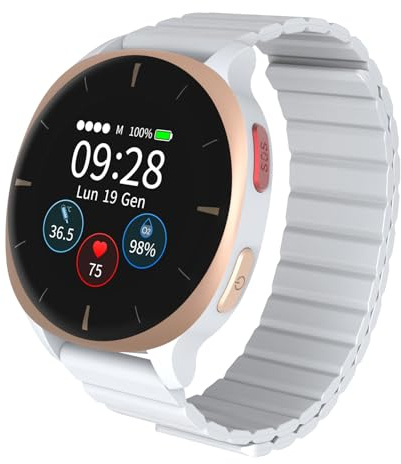 Audar E2 Reloj Emergencia Ancianos,Reloj Localizador Personas Mayores con Caídas y SOS Alerta,24/7 Presión,Ritmo Cardíaco,SpO2,Temperatura,Informe bienestar IA,Datos Vitales IoT en Panel Cloud,Sin App