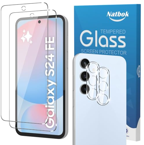 Natbok 2+2 Piezas Protector de Pantalla para Samsung Galaxy S24 FE con Protección de Cámara,Cristal Templado,Dureza 9H,Antihuellas,Sin Burbujas,Ultra Transparente Premium Vidrio Templado