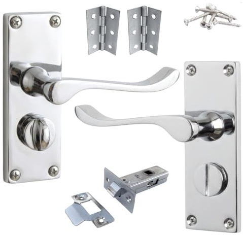 Betley Butterfly Door Handles Chrome Victorian Scroll Lever Privacy Bathroom Handle Including 2.5 Latch and 3 Hinges 118 x 40mm Home & Office Wooden Doors