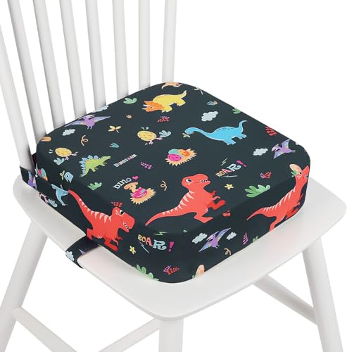 Wooshwa Kids Booster Seat for Dining Table, for Kitchen Chair, Portable | Detachable Washable Increasing Cushion, with Non-Slip Bottom and 2 Adjustable Straps (Dinosaur)