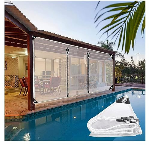 Bâche d'extérieur en PVC transparent avec porte à fermeture éclair pour serre, terrasse et pavillon de jardin, bâche imperméable et résistante aux intempéries avec œillets (taille : 0,8 x 1 m (H x l)