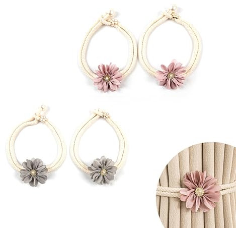LERANXIN Gardinen Raffhalter, 4 Stück Gardinen Halterung, Frisch und Einfach, Verstellbare Vorhang Kordel, mit Kleinen Blumennadeln, für Befestigen und Dekorieren von Vorhängen