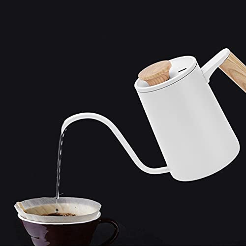 Akozon Caffettiera a Goccia Premium da 650 Ml - Bianco e Rosa, Acciaio Inossidabile 304, Macchina per caffè a Collo di Cigno con Beccuccio Lungo per Baristi Domestici (WHITE)