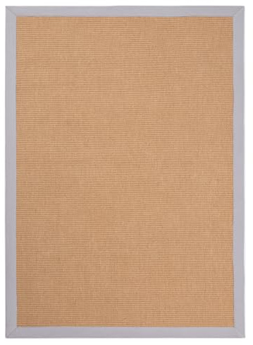 carpetfine Sisalteppich Naturfarbe 60x110 cm handgewebt mit Bordüre aus Baumwolle in Hellgrau | Moderner Rutschfester Flachgewebeteppich Uni aus Naturfasern für Wohnzimmer, Schlafzimmer