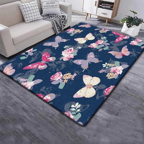 Teppich Kinderteppich Wohnzimmerteppich Schlafzimmerteppich 3D-Gedruckter Superweicher Flanellteppich Tiere Schmetterlinge Blumen 80 X 120 cm - Schmutzabweisend - Leicht Zu Reinigen -12612838454884