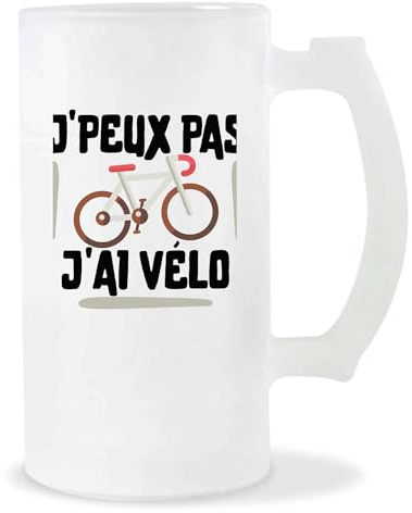 Otshirt Verre à Bière J'peux pas j'ai Vélo 3 | Chope de Bière Pinte | Idée Cadeau Cycliste Humour Cadeau Drôle Original Cyclisme Route Passion