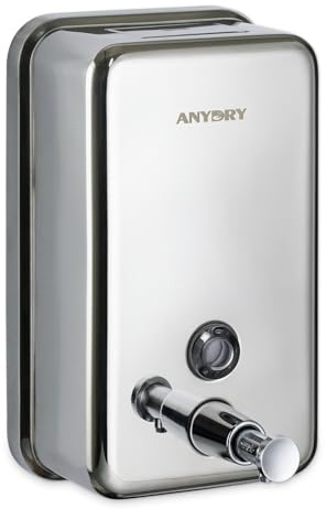 anydry Dispensador Manual Profesional 1100ml, Acabado Duradero en Acero Inoxidable, Montaje en Pared para baño y Cocina (Pulido)
