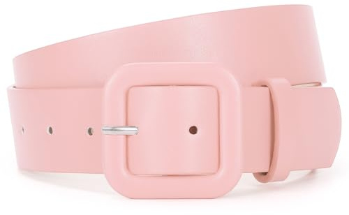 JasGood Damen Ledergürtel in Bonbonfarbe Breiter Leder Gürtel für Damen Taillengürtel mit Quadratischer Schnalle für Jeans Hosen Kleider,Rosa,100cm