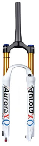 LYYCX AuroraXQ 26/27,5/29 Zoll MTB Gabel 160mm Federweg Luftfederung, Rebound-Anpassung QR 9mm Gerade/Kegellenker XC Mountain Bike Federgabel mit Lockout In Weiß(Tapered Manual Lock,26 Zoll)