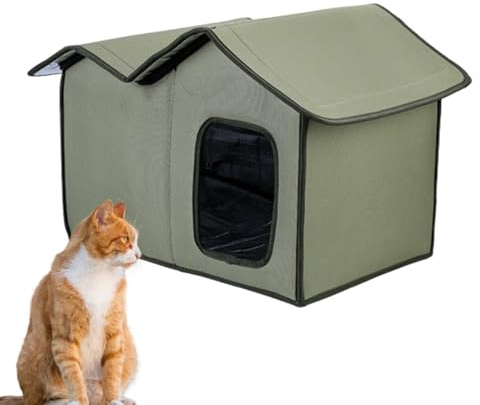 Isolierter Katzenunterschlupf – wasserdichte Outdoor-Haustierhütte, beheizte Winter-Katzen-Igluo | Ganzjahres-Kitty-Hütten, robuster Kunststoff-Bunker, erhöhte warme Katzenhöhle, gemütliches Haus mit