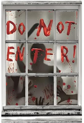 Blutige Deko Halloween Fensterbilder mit,DO NOT ENTER!' & Punktkleber & Aufhängefäden,80 x 120cm Folie Fenster Halloween Decoration Gruselig für Spukhaus,Wand,Vorhang Horror Party Decoration Zubehör