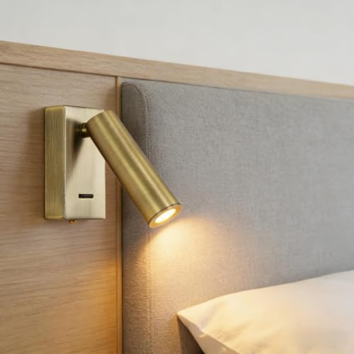 zhxinashu Applique da Parete LED per Lettura, Lampada da Comodino | 3W E27, Testa Ruotabile di 350° in Orizzontale e 90° in Verticale, Luce Bianca Calda, Applique da Parete Dorata per Camera